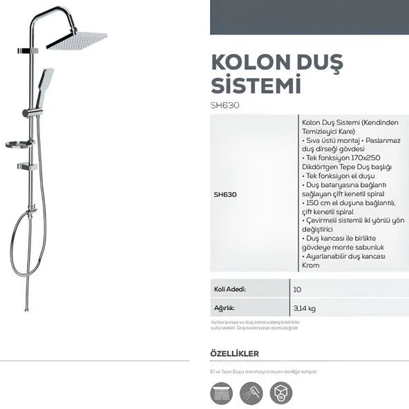 Creavit SH630 Krom Duş Seti - Resim 5