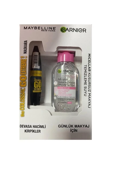 MAYBELLİNE MASKARA GO SİYAH+GARNİER MAKYAJ TEMİZLEME SUYU 100ML ürün görseli 1