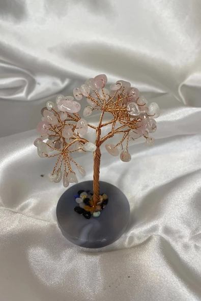 Doğaltaş Pembe Kuvars Taşı Doğal Taş Bakır Hayat Ağacı Stres Meditasyon Taşı ürün görseli 1