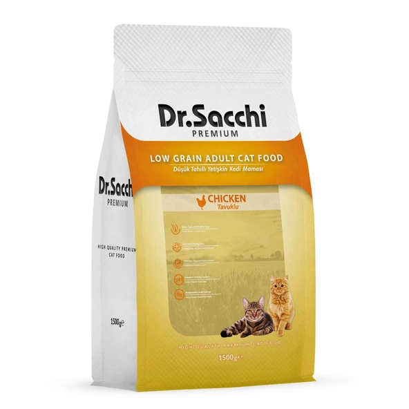 Dr.Sacchi Premium Düşük Tahıllı Tavuklu Kedi Maması 1,5 Kg ürün görseli 1