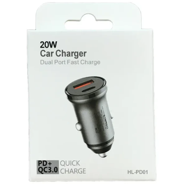 20W PD Çift Bağlantı Hızlı Mini Araç Şarj Cihazı ve iPhone ve Android Cihazlar için ürün görseli 1
