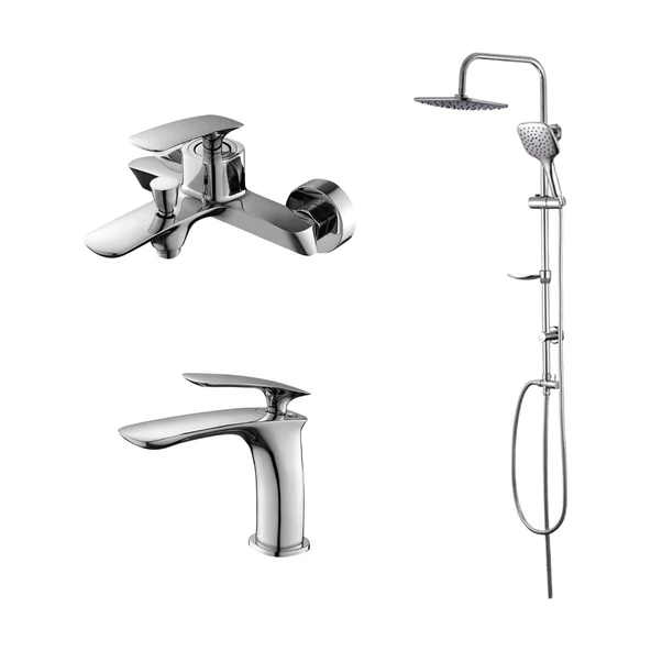 Newarc Slim Krom Lavabo-Banyo-Bataryası ve Duş Ünitesi 3'lü Set 121521-121511-121530 ürün görseli 1
