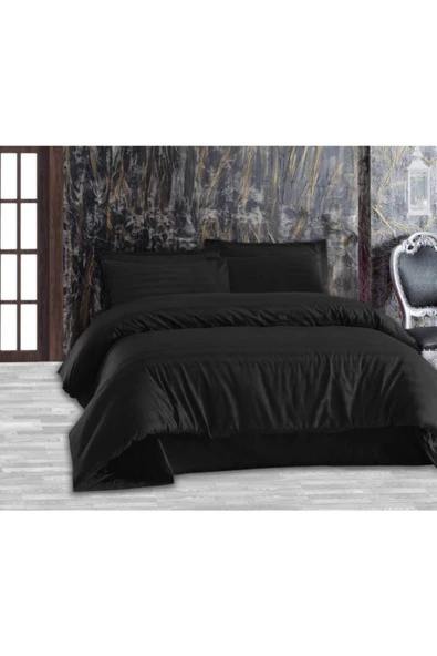 ALTINBAŞAK Always Siyah Satin Deluxe Pamuk Saten Çift Kişilik Nevresim Takımı ürün görseli 1