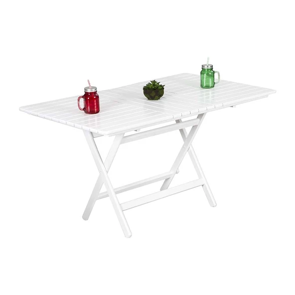 Bahçeme Kaş 80x140 Katlanabilir Ahşap Bahçe Balkon Masası -Beyaz ürün görseli 1