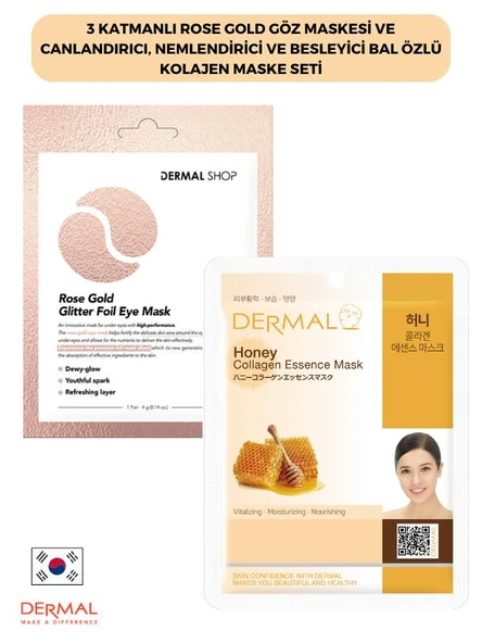 3 Katmanlı Rose Gold Göz Maskesi ve Canlandırıcı, Nemlendirici Ve Besleyici Bal Özlü Kolajen Maske Seti ürün görseli 1