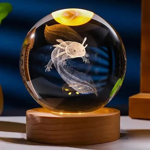 3D Led Işık Cam Küre Tek Renk Gece Lambası Axolotl Mucizevi Yenilenme  8 cm Mega Boy ürün görseli 1
