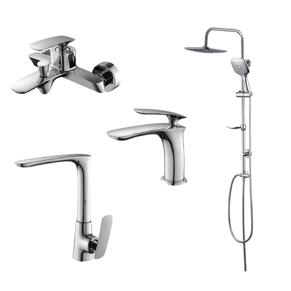 Newarc Slim Krom Lavabo-Banyo-Eviye Bataryası ve Duş Ünitesi 4'lü Set 121521-121511-121531-121530 ürün görseli 1