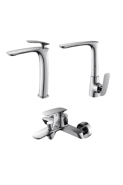 Newarc Slim Krom Çanak Lavabo-Banyo-Eviye Bataryası 3'lü Set 121001-121511-121531 ürün görseli 1