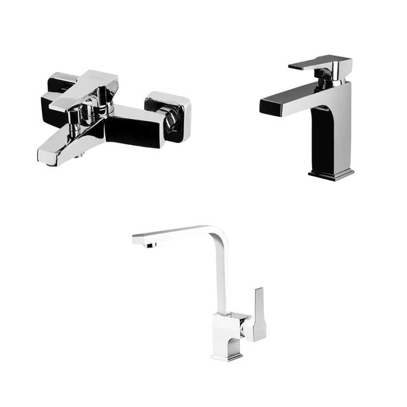 Newarc Aqua Krom Lavabo-Banyo-Eviye Bataryası 3'lü Set 941521-941511-941881L ürün görseli 1