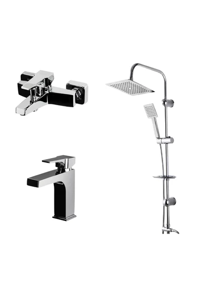 Newarc Aqua Krom Lavabo-Banyo Bataryası ve Sky Duş Ünitesi 3'lü Set 941521-941511-440453 ürün görseli 1