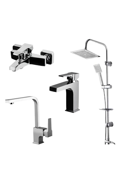 Newarc Aqua Krom Lavabo-Banyo-Eviye Bataryası ve Sky Duş Ünitesi 4'lü Set 941521-941511-941881L-440453 ürün görseli 1