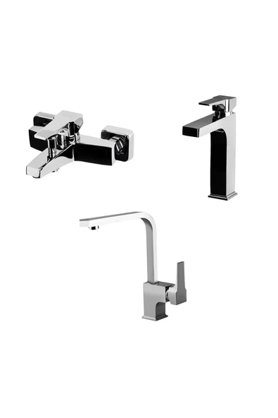 Newarc Aqua Krom Çanak Lavabo-Banyo-Eviye Bataryası 3'lü Set 941001-941511-941881L ürün görseli 1