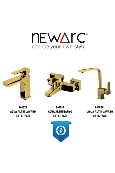 Newarc Aqua Altın Lavabo-Banyo-Eviye Bataryası 3'lü Set 941528-941518-941888L ürün görseli 1