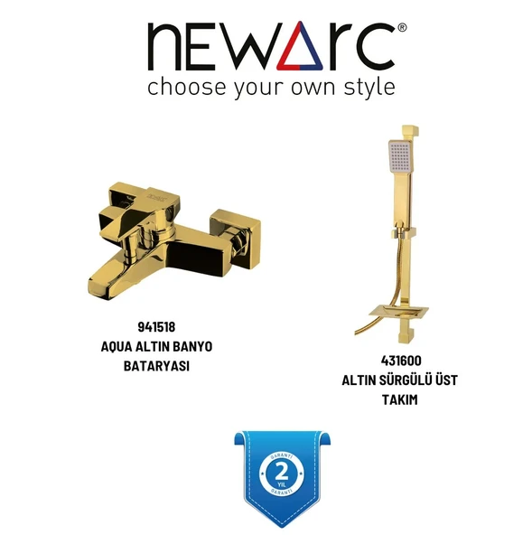 Newarc Aqua Altın Banyo Bataryası ve Aqua Altın Sürgülü Üst Takımı 2'li Set 941518-631600 ürün görseli 1