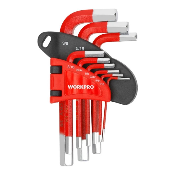 WORKPRO WP222016 9 Parça Kısa Boy CR-V İnç Profesyonel Allen Anahtar Takımı ürün görseli 1