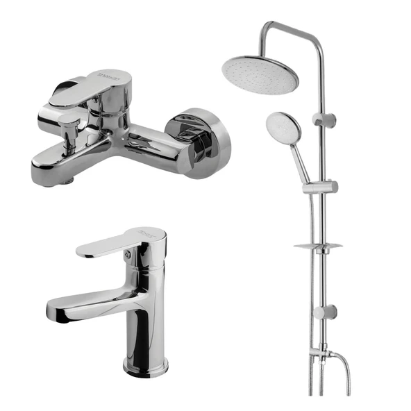 Newarc Domino Krom Lavabo-Banyo Bataryası ve Duş Ünitesi 3'lü Set 971521-971511-440615 ürün görseli 1