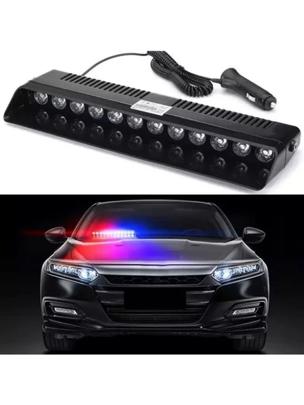 Polis Çakar Lamba Cam Içi Vantuzlu 12 Led Kırmızı Mavi Beyaz Çakmaklık Girişli Polis Lamba ürün görseli 1