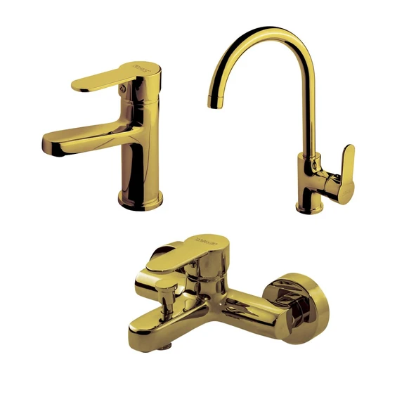 Newarc Domino Altın Lavabo-Banyo-Eviye Bataryası Set 3'lü Set 971528-971518-971538 ürün görseli 1