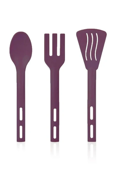 3lü Mini Plastik Spatula Kaşık Çatal Servis Seti Takımı Mor ürün görseli 1