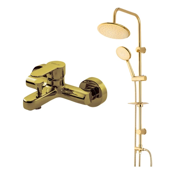 Newarc Domino Altın Banyo Bataryası ve Altın Duş Ünitesi 2'li Set 971518-440615G ürün görseli 1