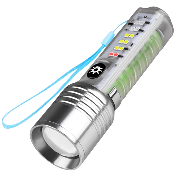 Çakarlı Ledli Şarjlı 9 UV Işıklı SOS Acil Durum Anahtarlık Mini El Feneri 130 lümen 3W 47740 ürün görseli 1