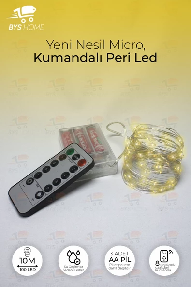 10 Metre Pil İle Çalışan Peri Tel Led Işık Kumandalı Animasyonlu Pilli Led Çok Amaçlı Aydınlatma ürün görseli 1