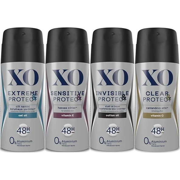 XO Deodorant 150ML Men-Erkek Extreme-Sensitive-Insivible-Clear & Protect (Karma 4 Lü Set) ürün görseli 1