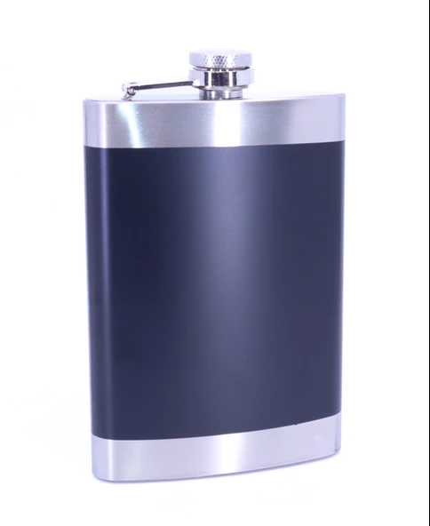 Siyah Deri Kaplama Paslanmaz Çelik Cep Matarası - Hip Flask 9 OZ ürün görseli 1