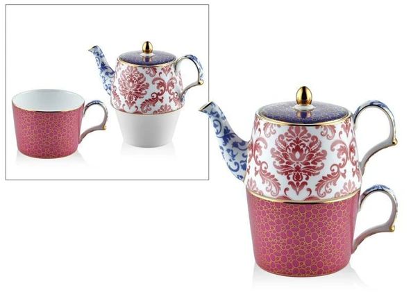 LAMEDORE TEA DELİGHT TEK KİŞİLİK DEMLİKLİ FİNCAN SETİ BLOOMİNG BAROQUE ürün görseli 1