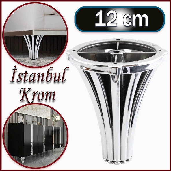 İstanbul Konsol Mobilya Kanepe Koltuk Tv Ünitesi Baza Ayağı Orta Sehpası Ayak Ayakları 12 cm Krom ürün görseli 1