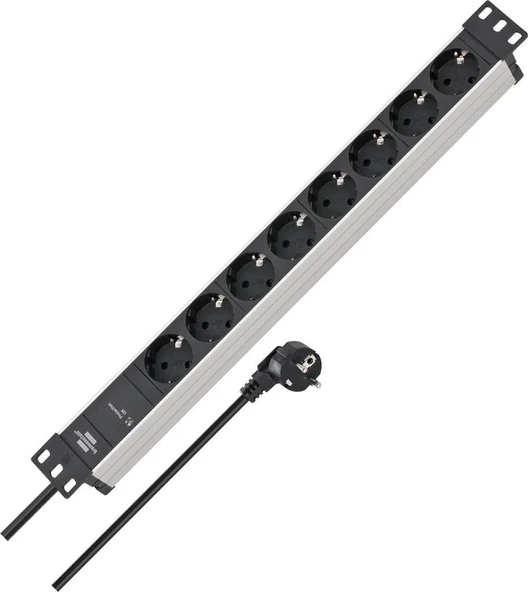 Brennenstuhl Alu-Line Serisi 19" Server Kasası Uyumlu Uzatma Kablosu 9 Soketli 2 Metre Kablolu 5 Yıl Garantili Grup Priz ürün görseli 1