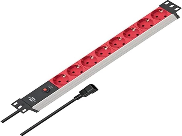 Brennenstuhl Alu-Line Serisi 19" Server Kasası Uyumlu Uzatma Kablosu 8 Soketli 2 Metre 10 Amper Devre Kesicili Dişi Priz ürün görseli 1