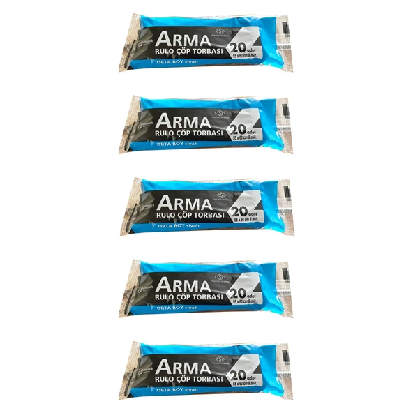 Arma Siyah Orta Boy 55 x 60 Cm. - 30 Litre Çöp Torbası Poşeti - 20 Adetlik 5 Rulo ürün görseli 1