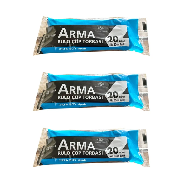 Arma Siyah Orta Boy 55 x 60 Cm. - 30 Litre Çöp Torbası Poşeti - 20 Adetlik 3 Rulo ürün görseli 1