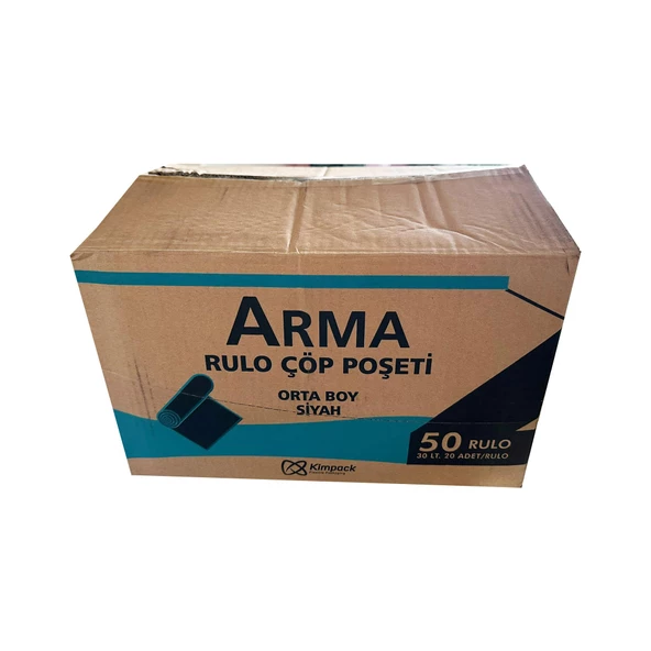 Arma Siyah Orta Boy 55x60 Cm. 30 Litre Çöp Torbası Poşeti - 20 Adetlik 50 Rulo / 1000 Adet / Koli ürün görseli 1