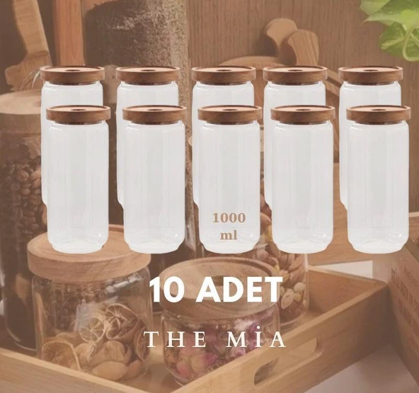 The Mia Ahşap Kapaklı 10 lu Büyük Boy Cam Saklama Kabı 1000 ml CAM0315 ürün görseli 1