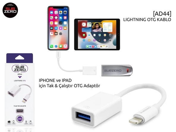 Subzero AD44 TAK ÇALIŞTIR Apple iPhone Otg Kablo Adaptör Iphone/ipad Lightning To USB Çevirici Lightning Otg ürün görseli 1