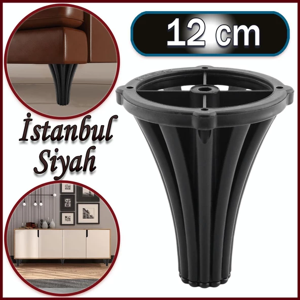 İstanbul Konsol Mobilya Kanepe Koltuk Tv Ünitesi Baza Ayağı Orta Sehpası Ayak Ayakları 12 cm Siyah ürün görseli 1