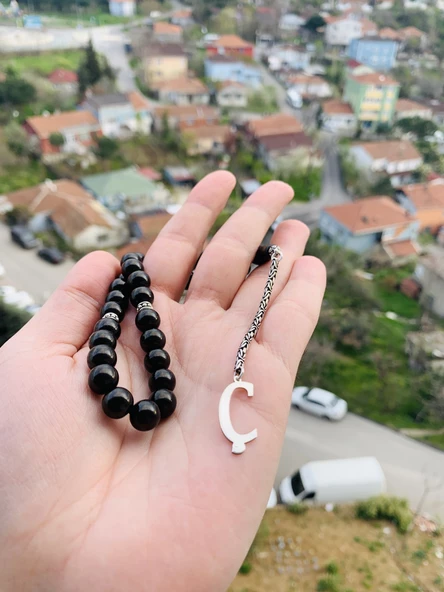 Ç harfli 925 ayar gümüş püskül, harf ve ayraçlı oltu tesbih (kral zincir) ürün görseli 1