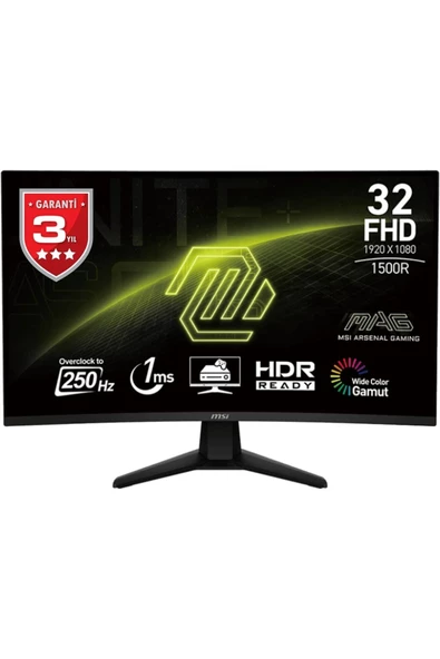 Msı Mag 32C6x 31.5 1920X1080 250Hz 1Ms Hdmı Dp Curved Touch Adaptive Sync Curve 1500R Gaming Monitör ürün görseli 1