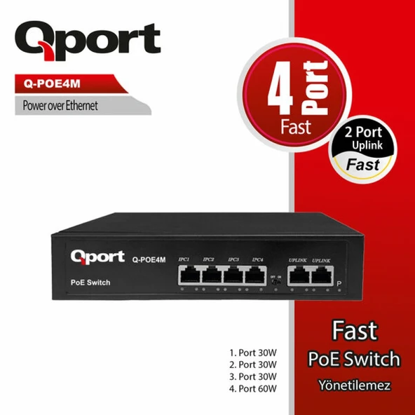 QPORT Q-POE4M 4PORT 10/100 + 2 PORT 10/100 UPLINK POE SWITCH ürün görseli 1