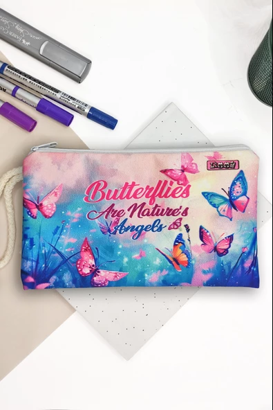Kelebek Desenli Kalem Kutusu Yıkanabilir Bez Kalemlik ürün görseli 1