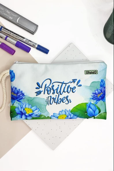 Lotus Positive Desenli Kalem Kutusu Yıkanabilir Bez Kalemlik ürün görseli 1