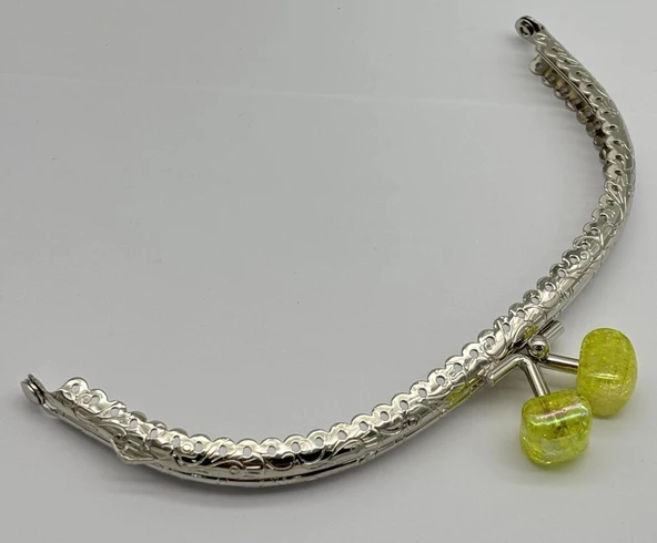 Angel Çanta Aksesuar 15.5 cm Gümüş Oval Cüzdan Çanta Klipsi Bursu Neon Yeşil ürün görseli 1