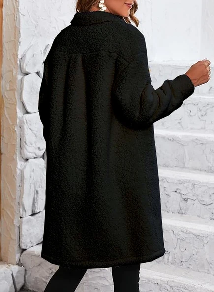 Peluş Gögüs Cep Detaylı Düğmeli Ceket - Resim 2