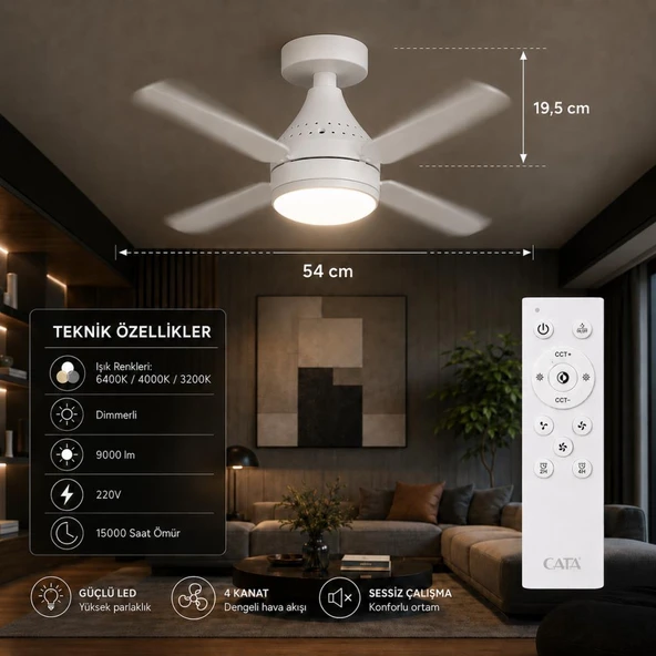 Cata CT-1155 Karayel Fanlı LED Ampul 82W | E27 Duy | 3 Renk Değişimli | Dimmerli | Aydınlatma + Vantilatör Bir Arada ürün görseli 1